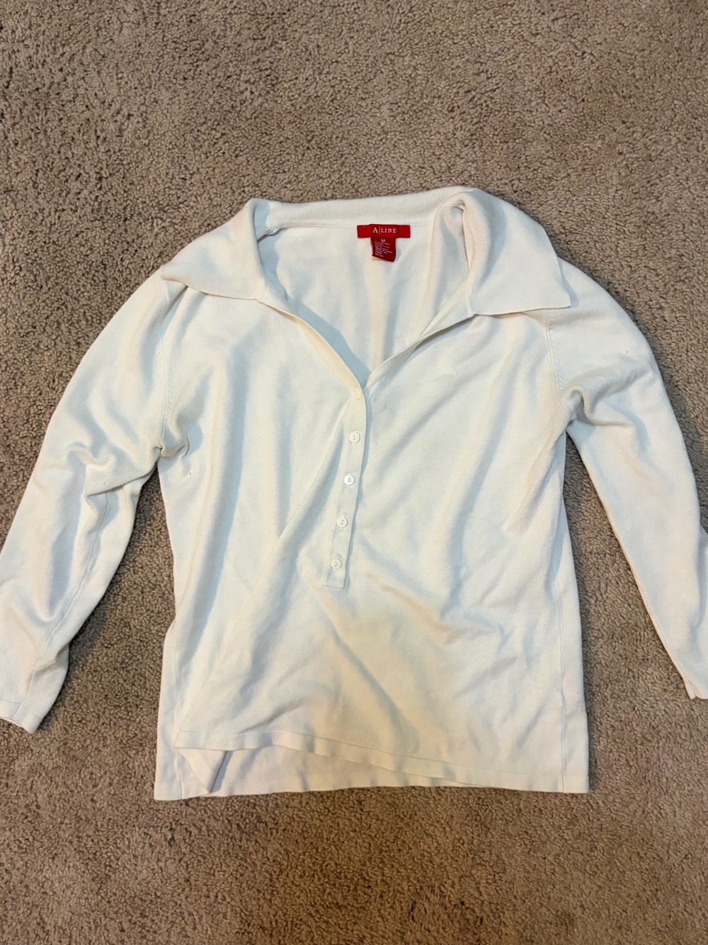 Women's Cream Long-Sleeve Button Polo Top